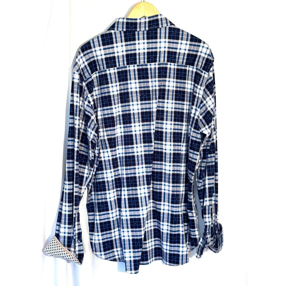Butter Cloth Mens 2XL Blue White Plaid Long Sleeve Button Down Cotton‎ Shirt